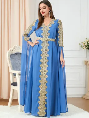 Morocco Kaftan Muslim Women Party Dresses Long Sleeve