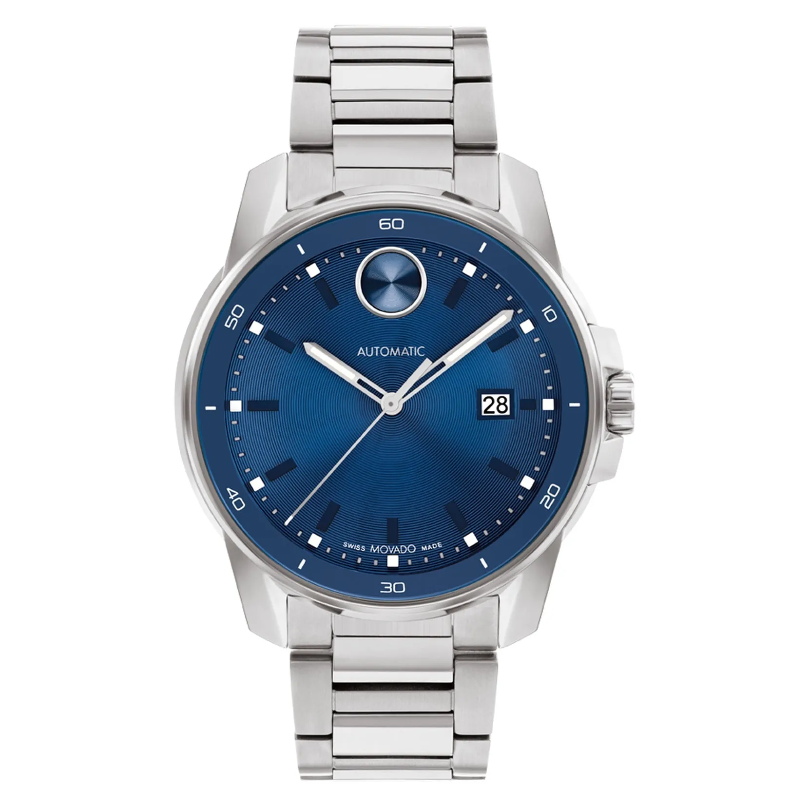 Movado Bold Verso Automatic Mens Stainless Steel Blue Dial Watch