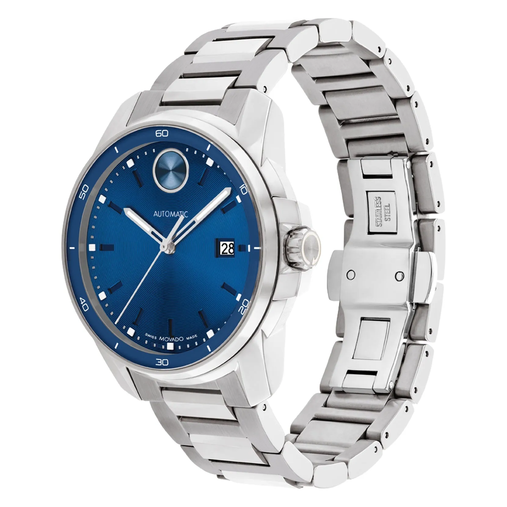 Movado Bold Verso Automatic Mens Stainless Steel Blue Dial Watch