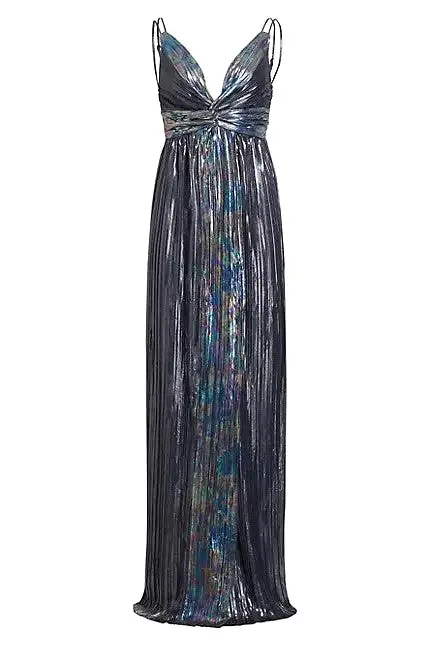 Naomi Foil Pleated Gown - Dark Silver