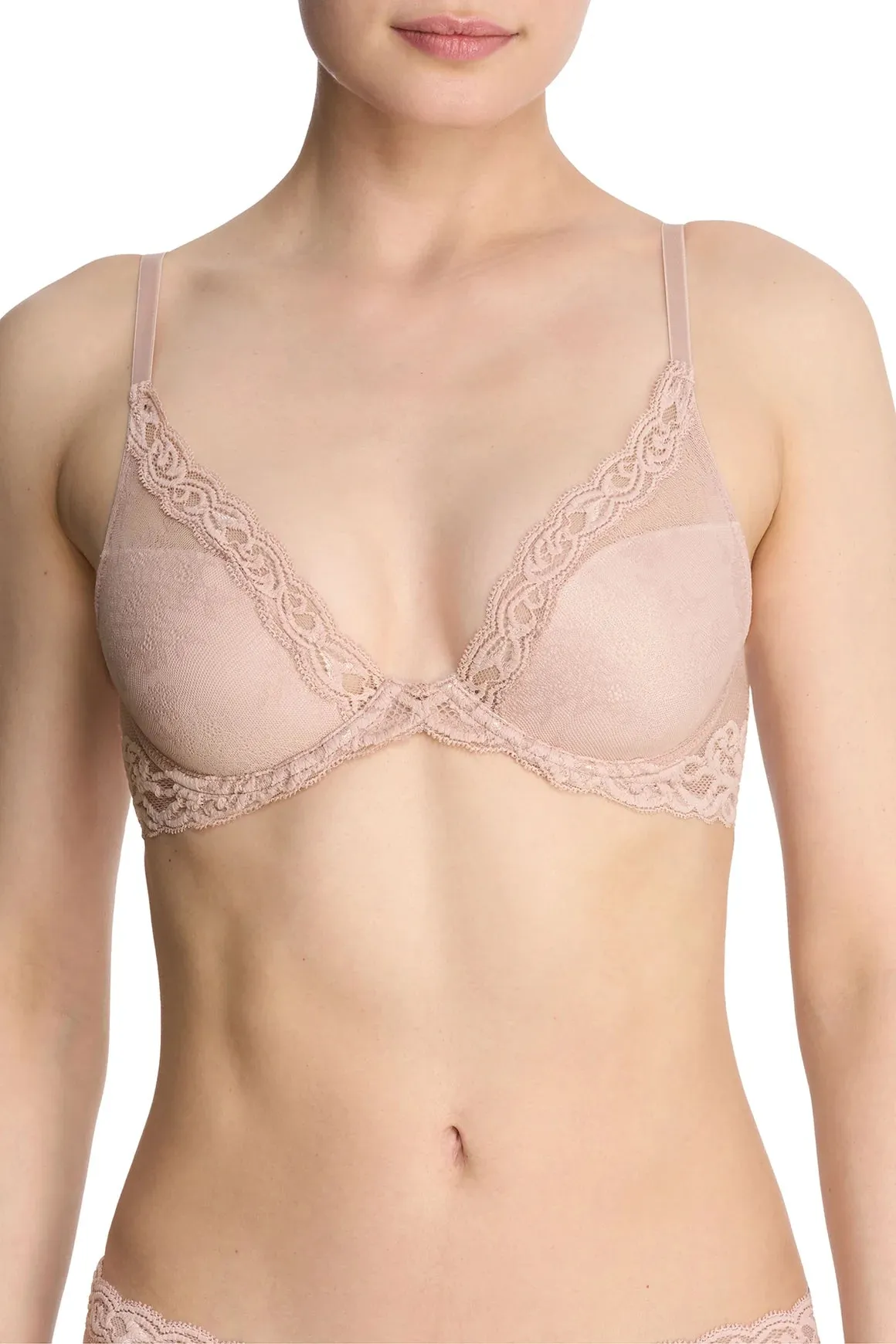 Natori FEATHERS Plunge Bra in Rose Beige 