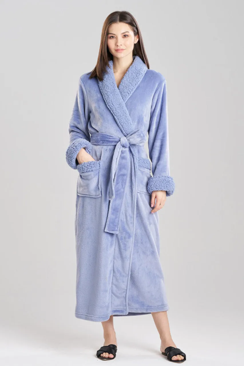 Natori Plush Sherpa Long Robe in Ocean 