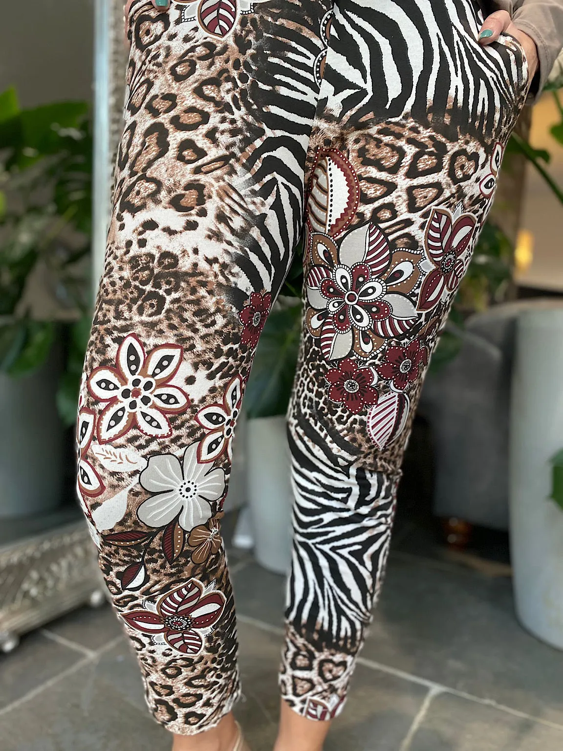 Natural Animal Floral Print Joggers