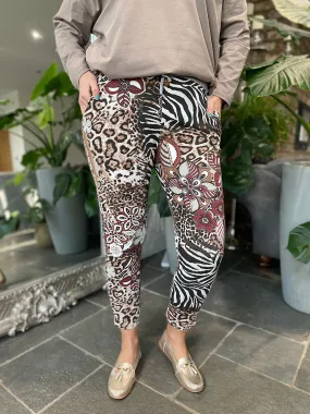 Natural Animal Floral Print Joggers