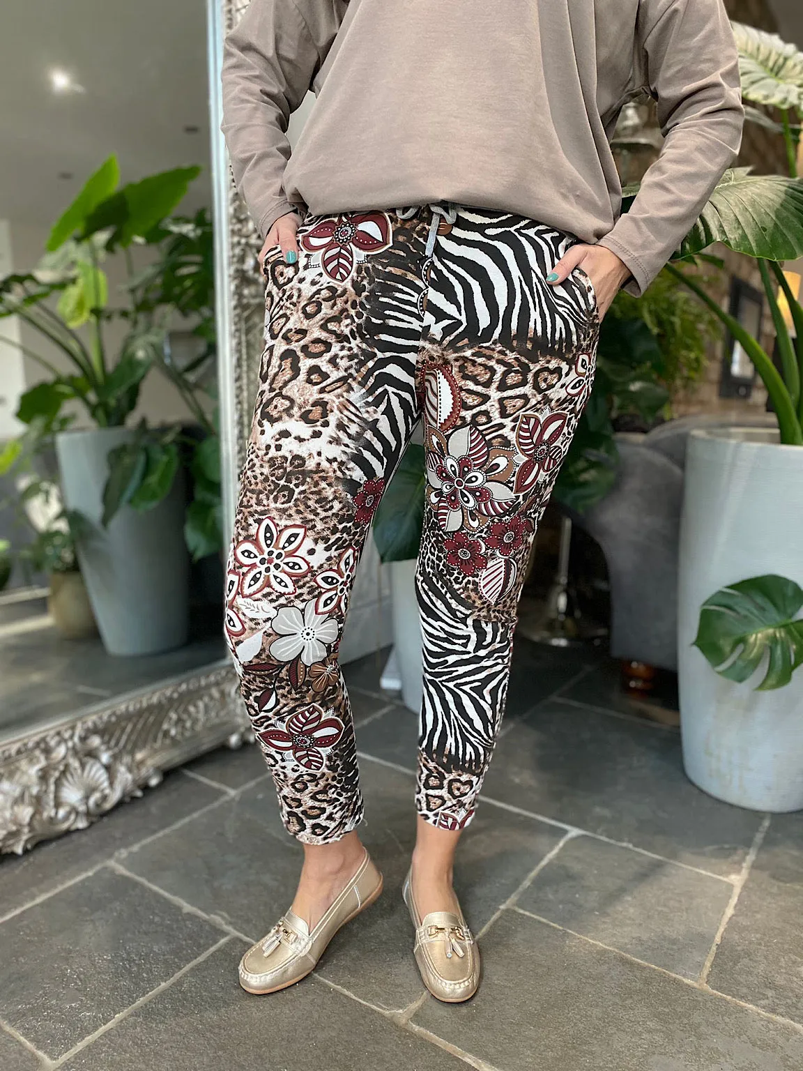 Natural Animal Floral Print Joggers