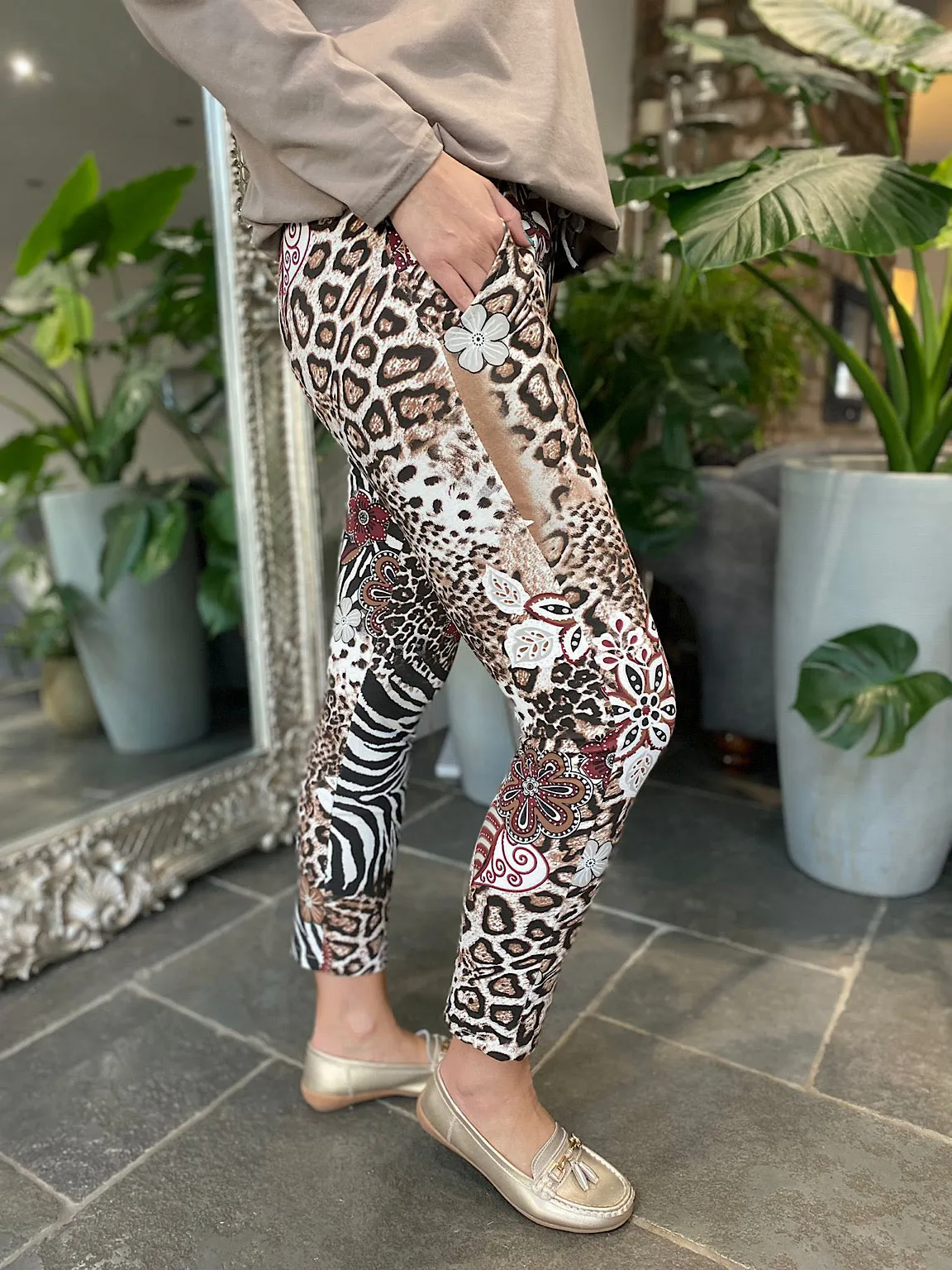 Natural Animal Floral Print Joggers