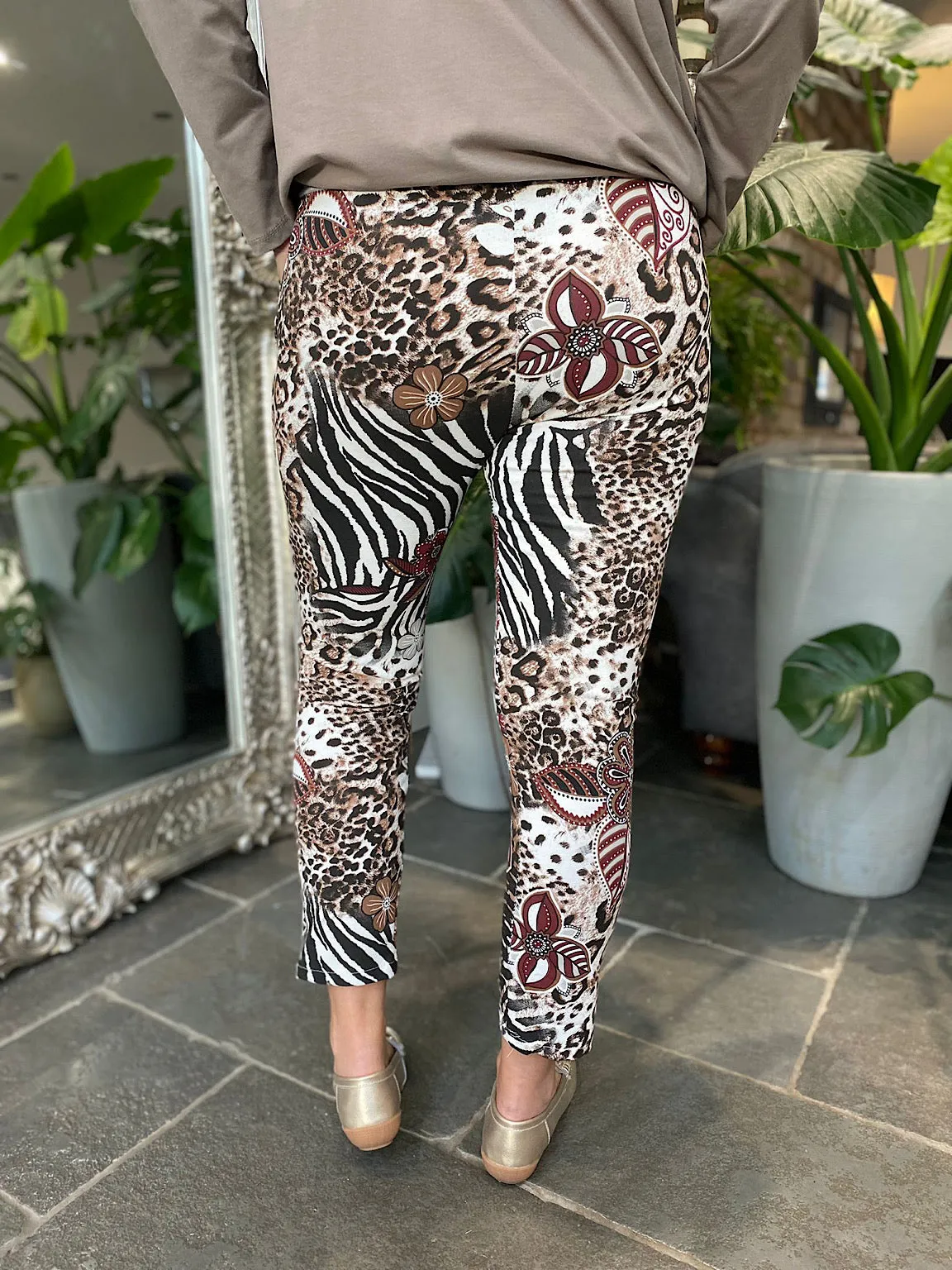 Natural Animal Floral Print Joggers