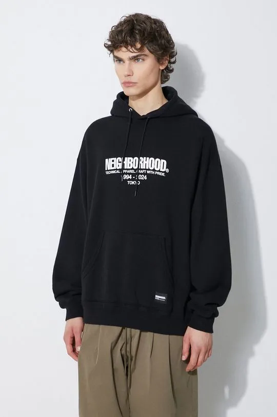 NEIGHBORHOOD cotton sweatshirt Classic men's black color hooded with a print 241FPNH.CSM04