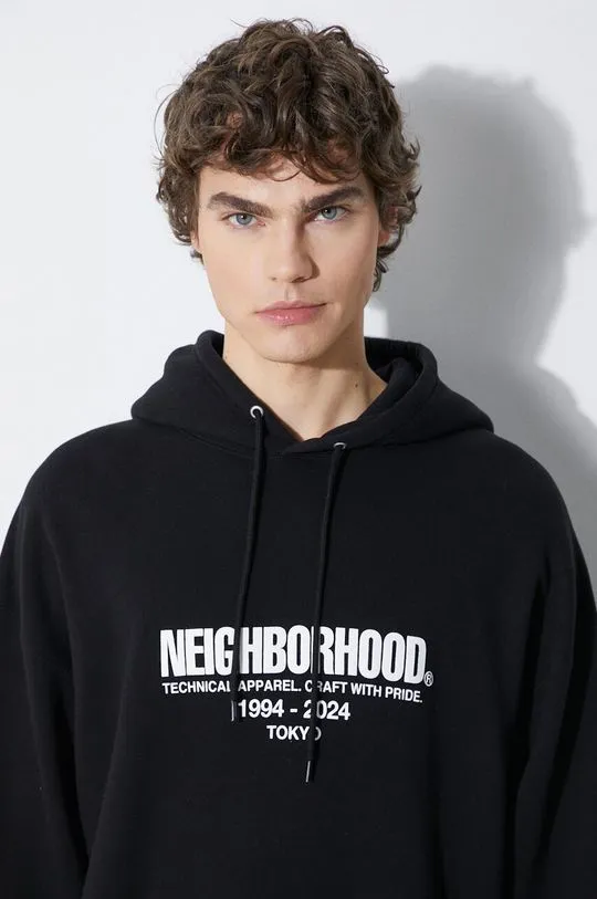 NEIGHBORHOOD cotton sweatshirt Classic men's black color hooded with a print 241FPNH.CSM04