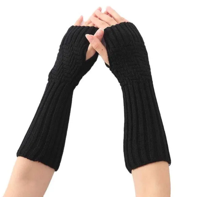 New Arrival Women Fashion Knitted Gloves Elbow Length Fingerless Mittens   Soft Warm Gloves Female Girls Gants SM6