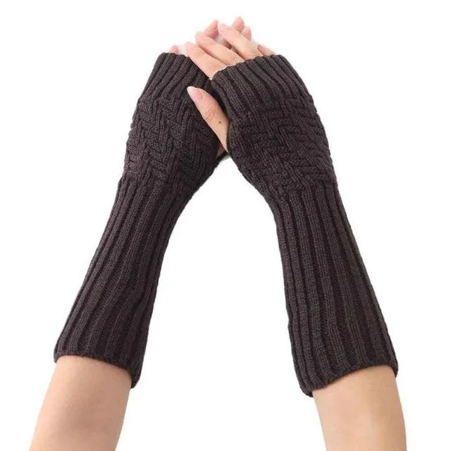 New Arrival Women Fashion Knitted Gloves Elbow Length Fingerless Mittens   Soft Warm Gloves Female Girls Gants SM6