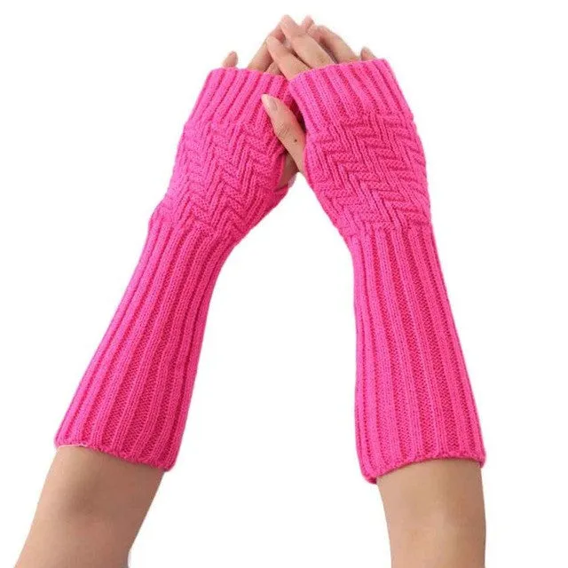 New Arrival Women Fashion Knitted Gloves Elbow Length Fingerless Mittens   Soft Warm Gloves Female Girls Gants SM6