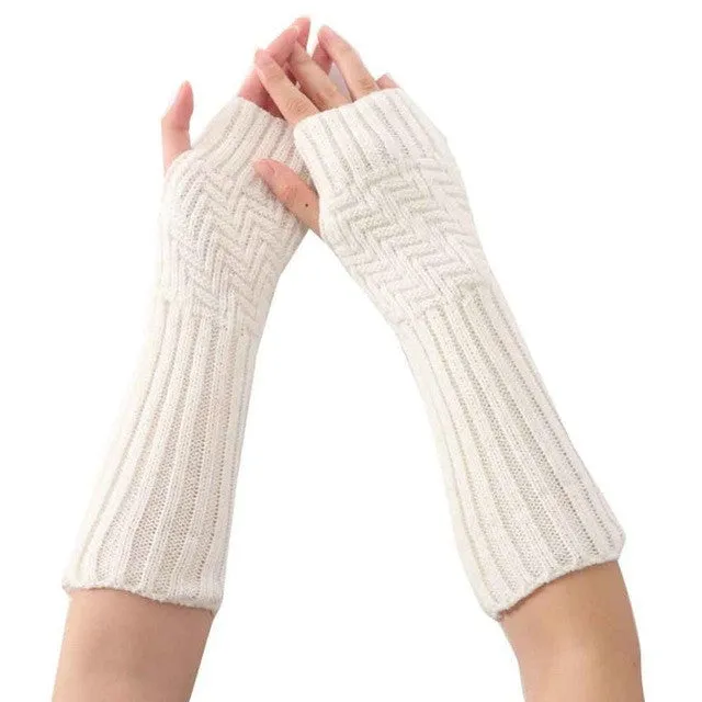 New Arrival Women Fashion Knitted Gloves Elbow Length Fingerless Mittens   Soft Warm Gloves Female Girls Gants SM6