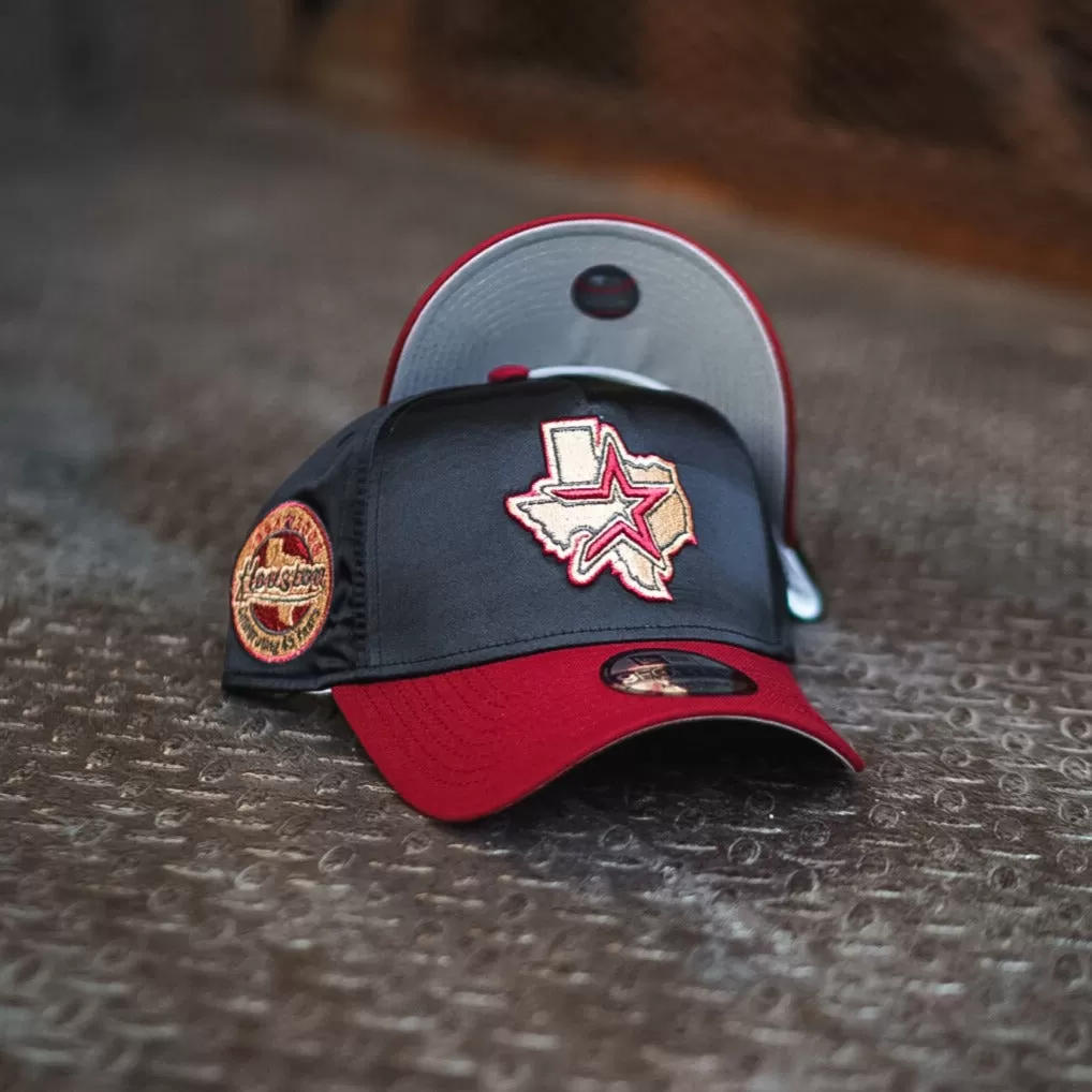 New Era Houston Astros 45th Anniversary 9FORTY A-Frame Snapback (Black Satin/Maroon)