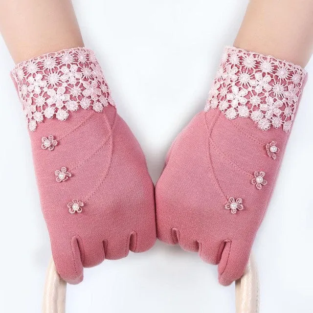 New Gloves For Women Solid Soft Cotton Warm Wrist Mitten Gloves Women Full Finger  Gloves Keep Warm Women's Gloves SM6