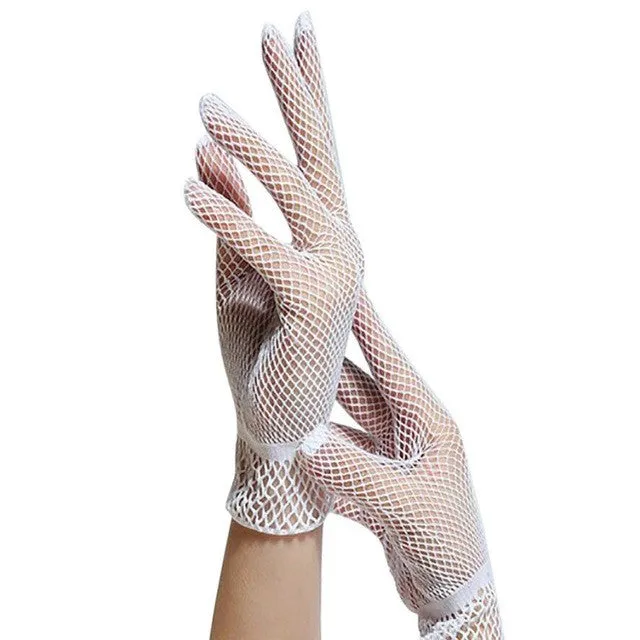 New Women  UV-Proof Driving Gloves Nylon Mesh Fishnet Gloves Ladies Black White Guantes #03 SM6