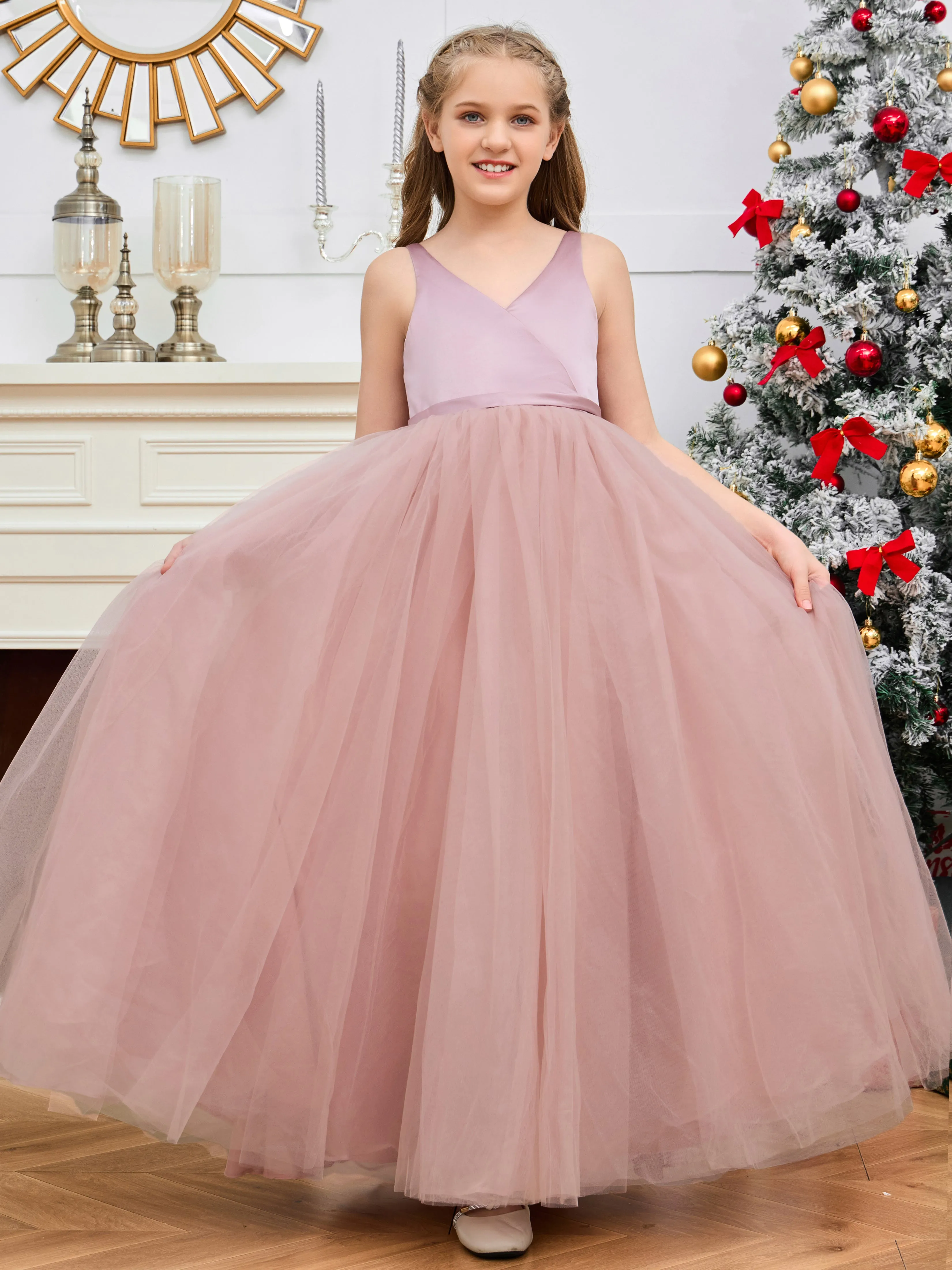 Nœud Papillon Tulle & Satin Longue Robe Fille