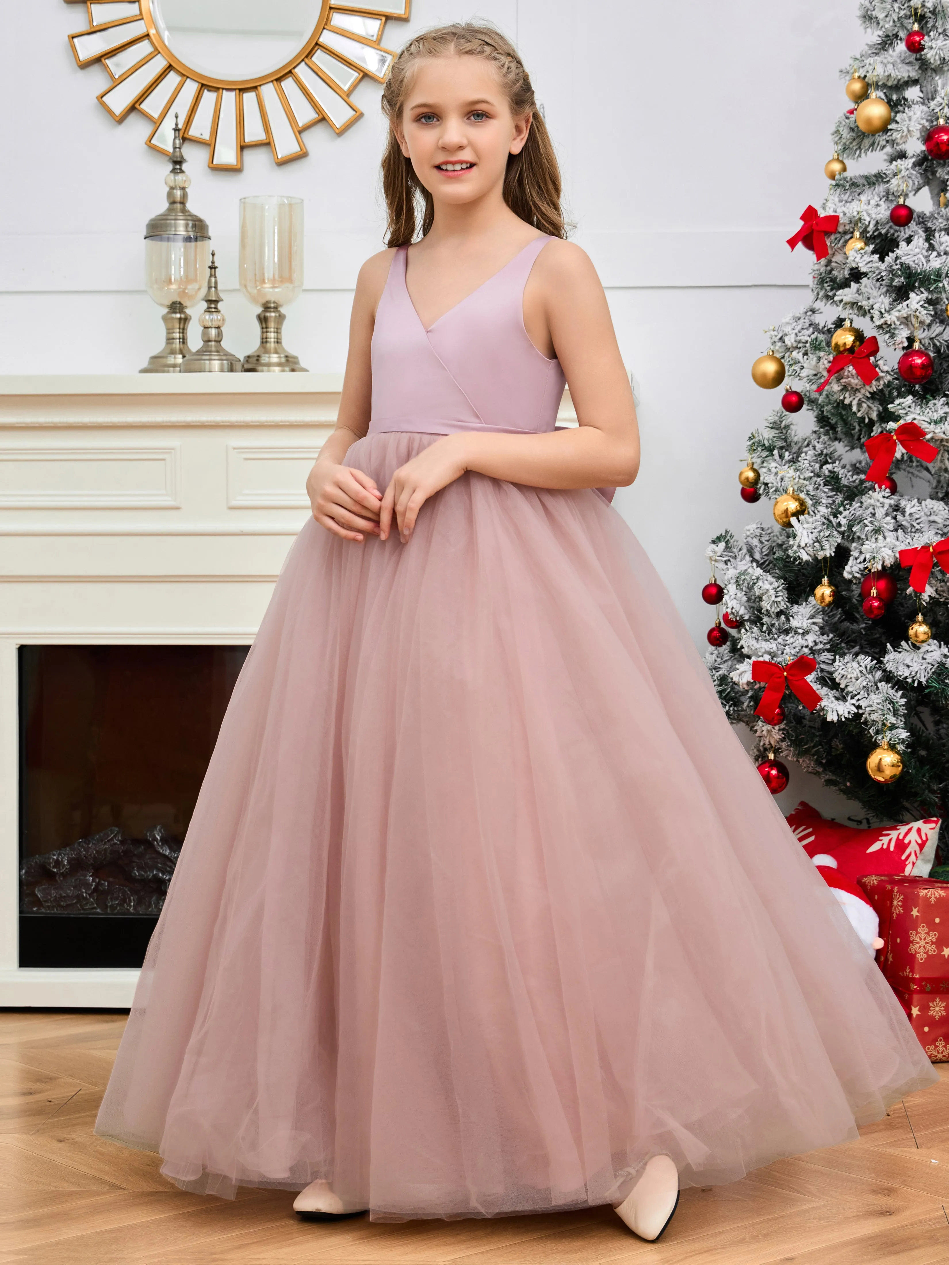 Nœud Papillon Tulle & Satin Longue Robe Fille