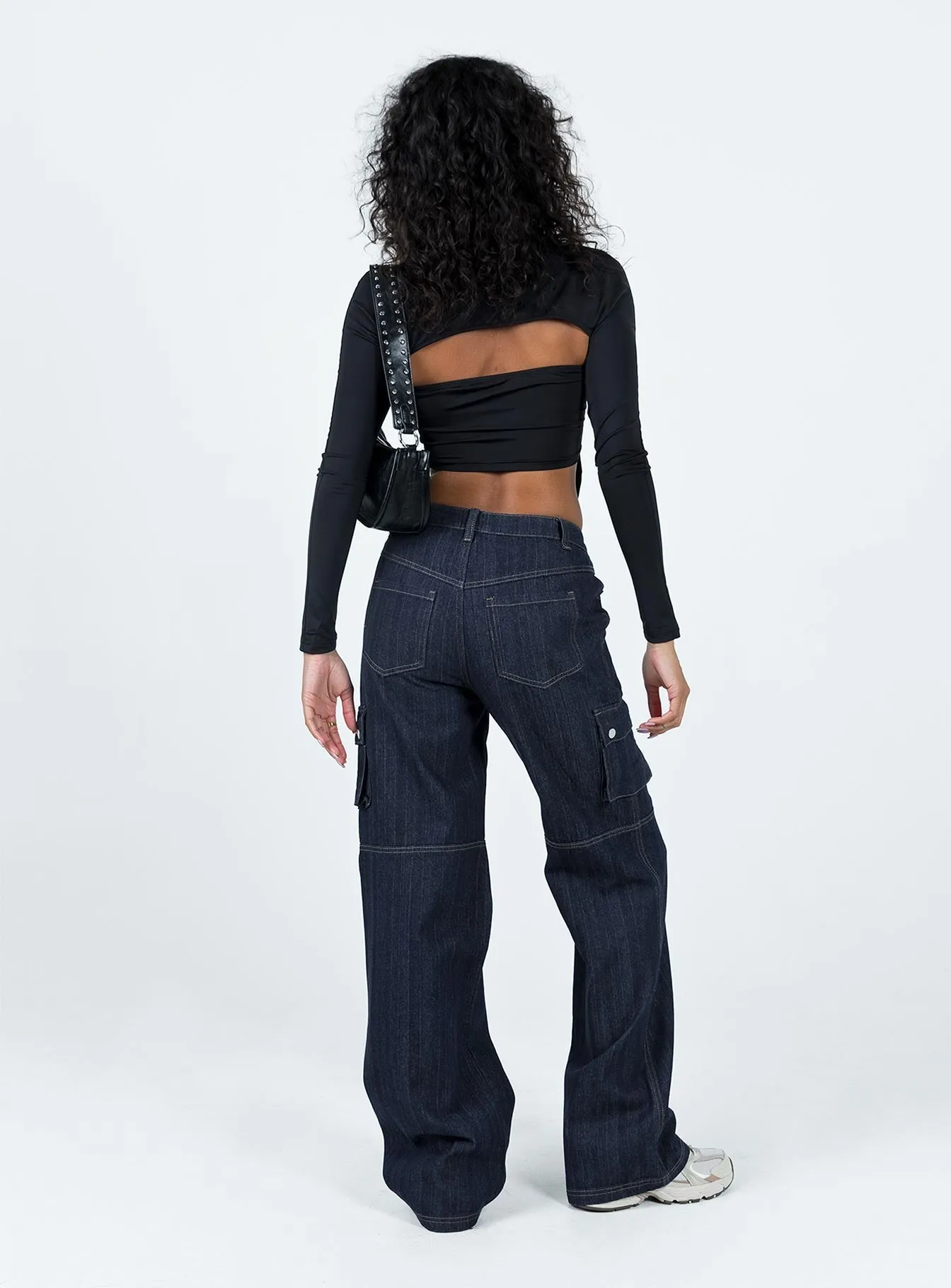 Paige Mid Rise Cargo Jean Dark Wash Denim