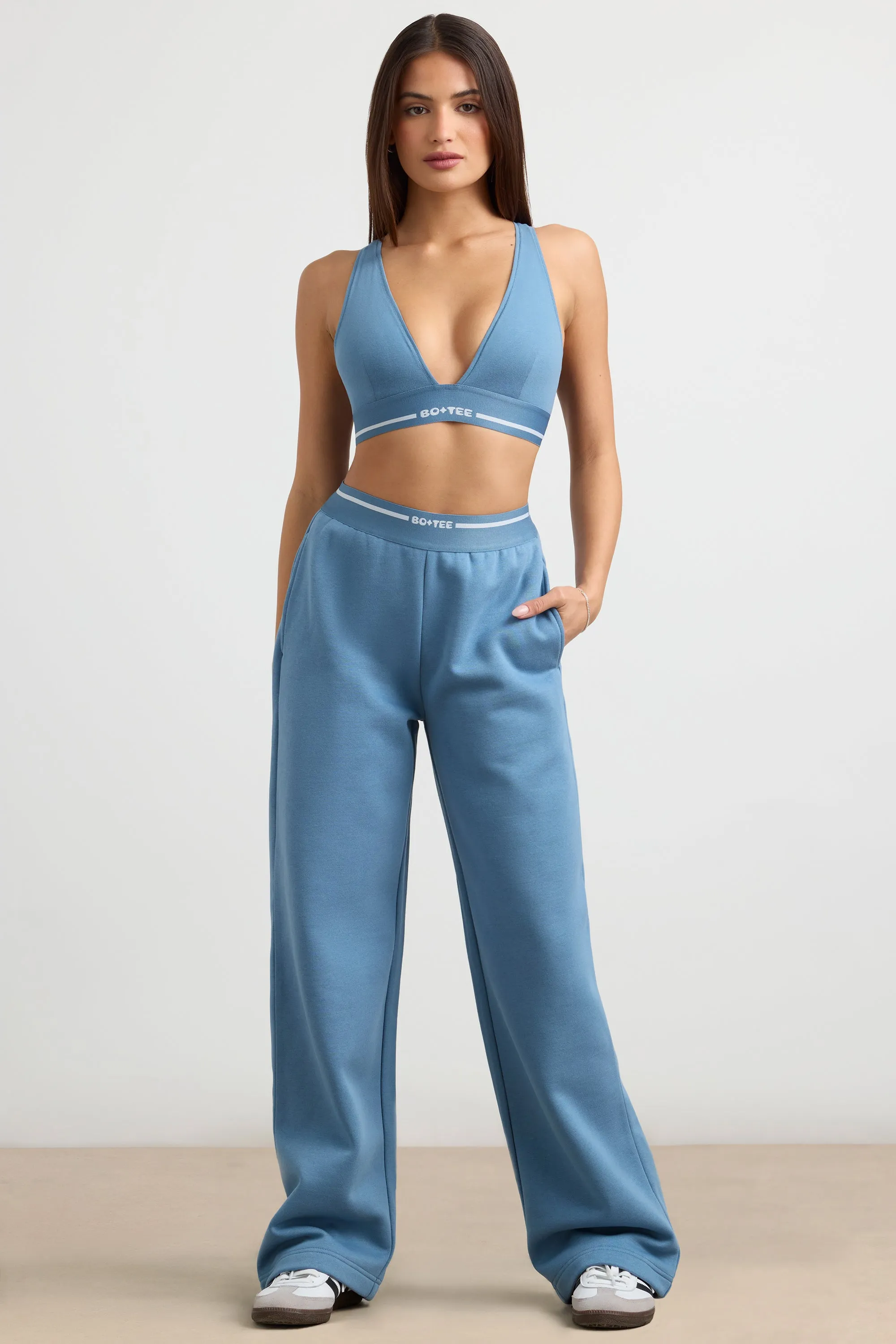 Petite High-Waist Straight-Leg Joggers in Steel Blue