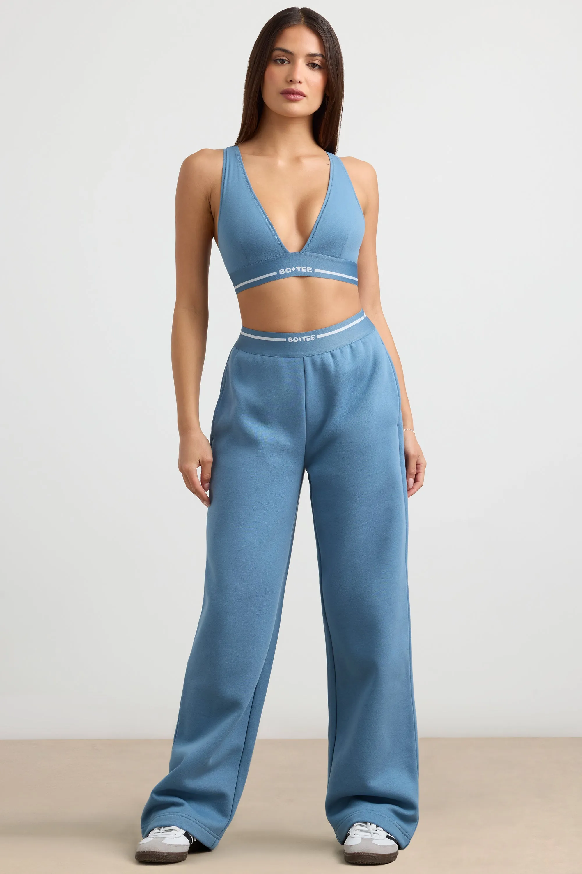 Petite High-Waist Straight-Leg Joggers in Steel Blue