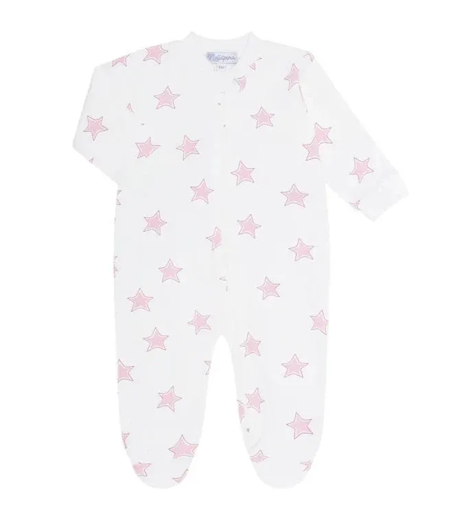 Pink Stars Print Zipper Footie