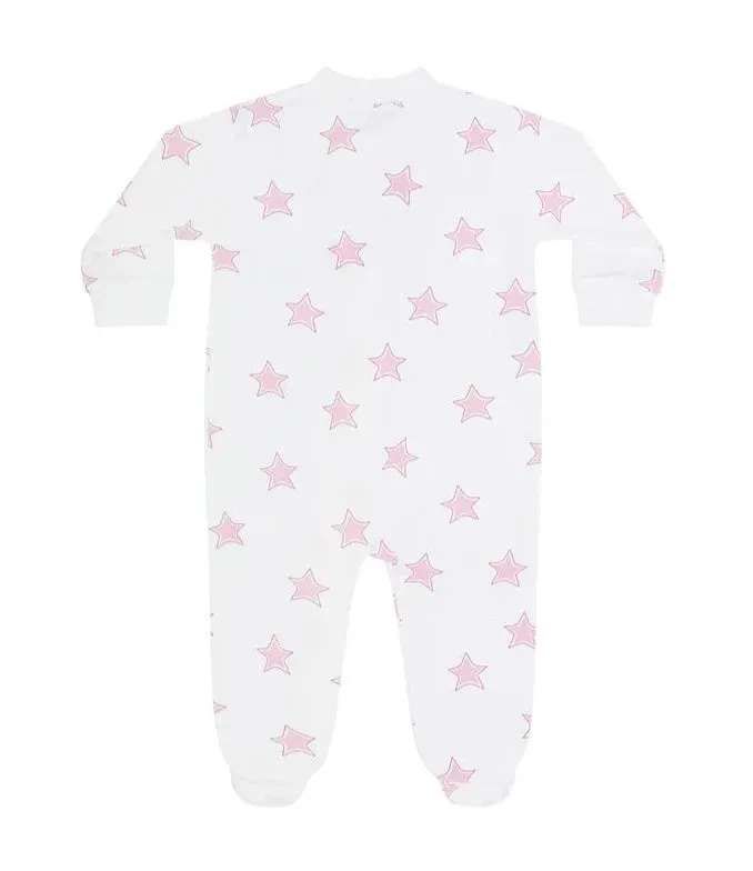 Pink Stars Print Zipper Footie