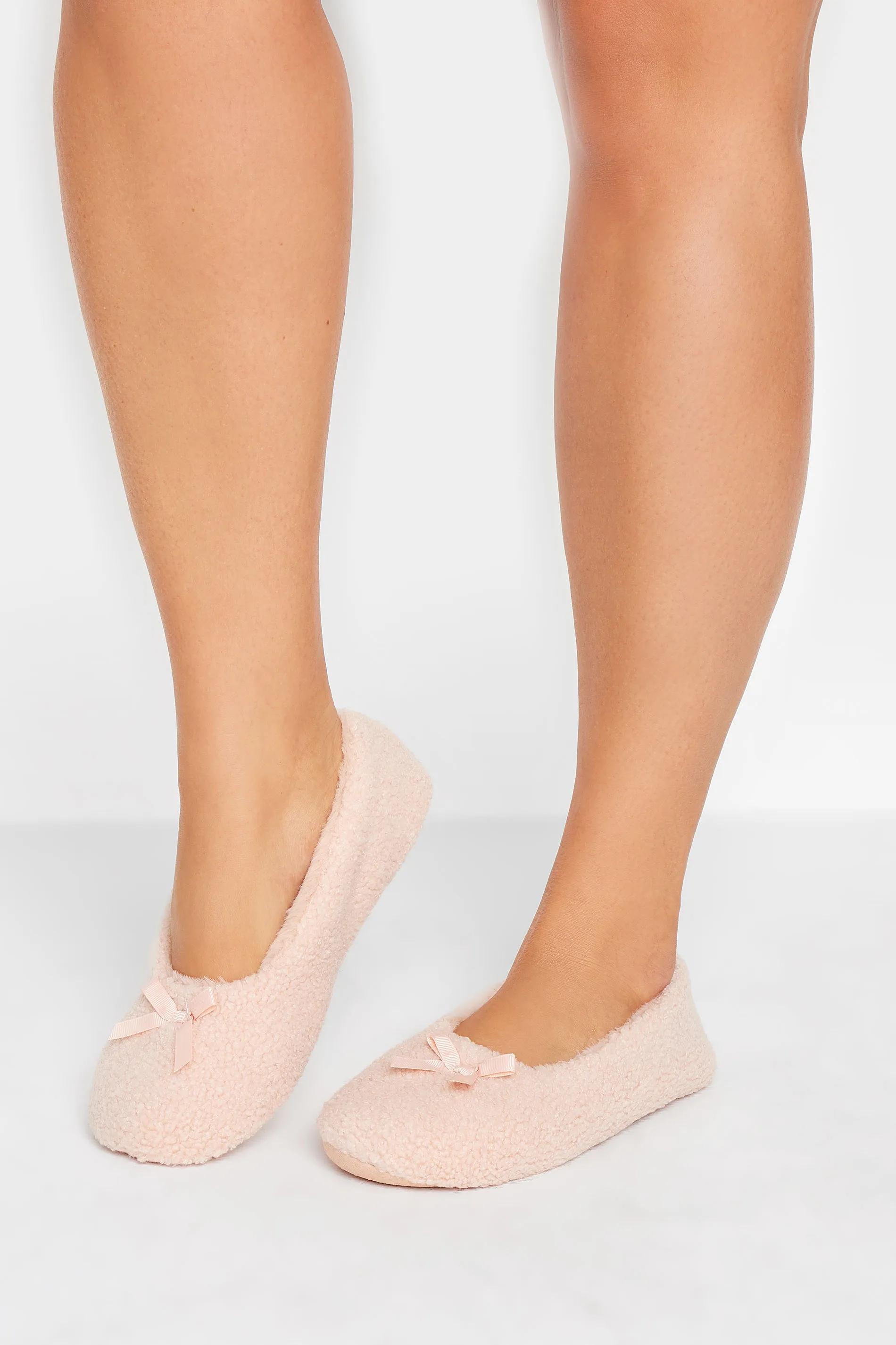 Pink Teddy Ballet Slippers In Wide E Fit