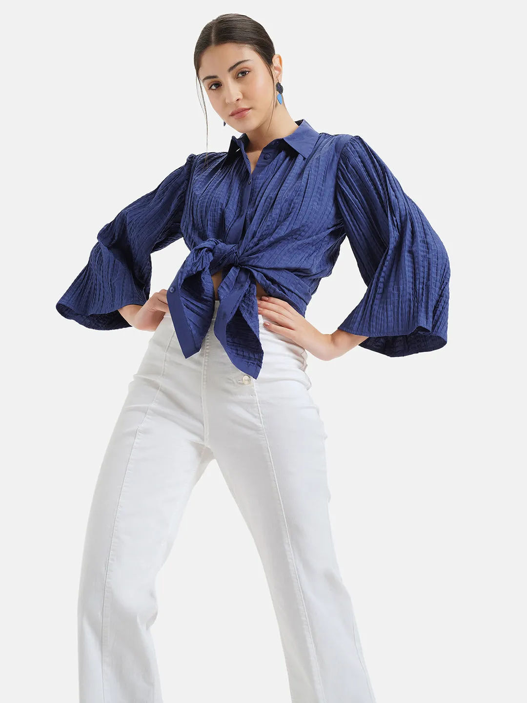 Pleated Crushed Shirt With Flared Sleeves