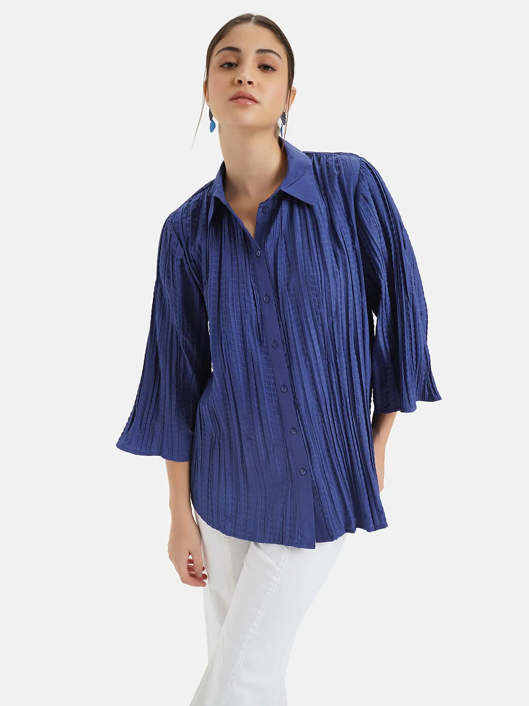 Pleated Crushed Shirt With Flared Sleeves