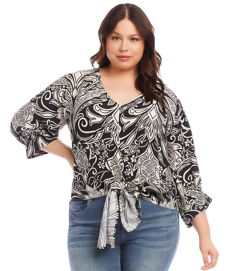 Plus Size Blouson Sleeve Tie-Front Top