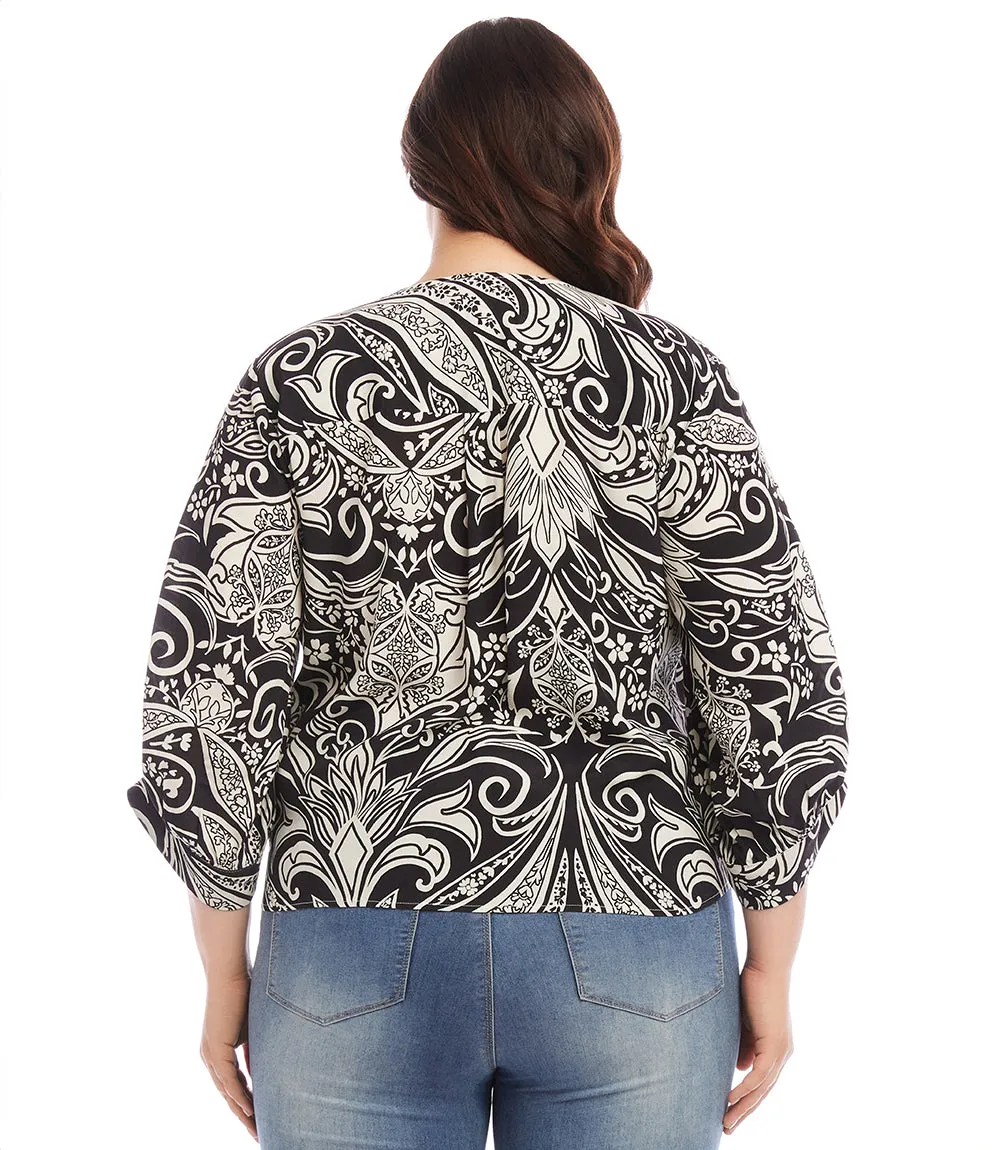 Plus Size Blouson Sleeve Tie-Front Top