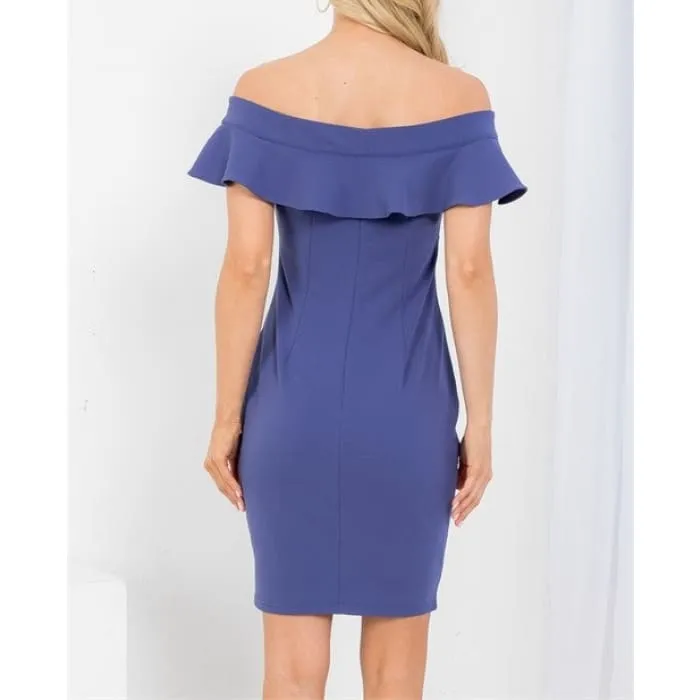 Steel Blue Flutter Sleeve Dress