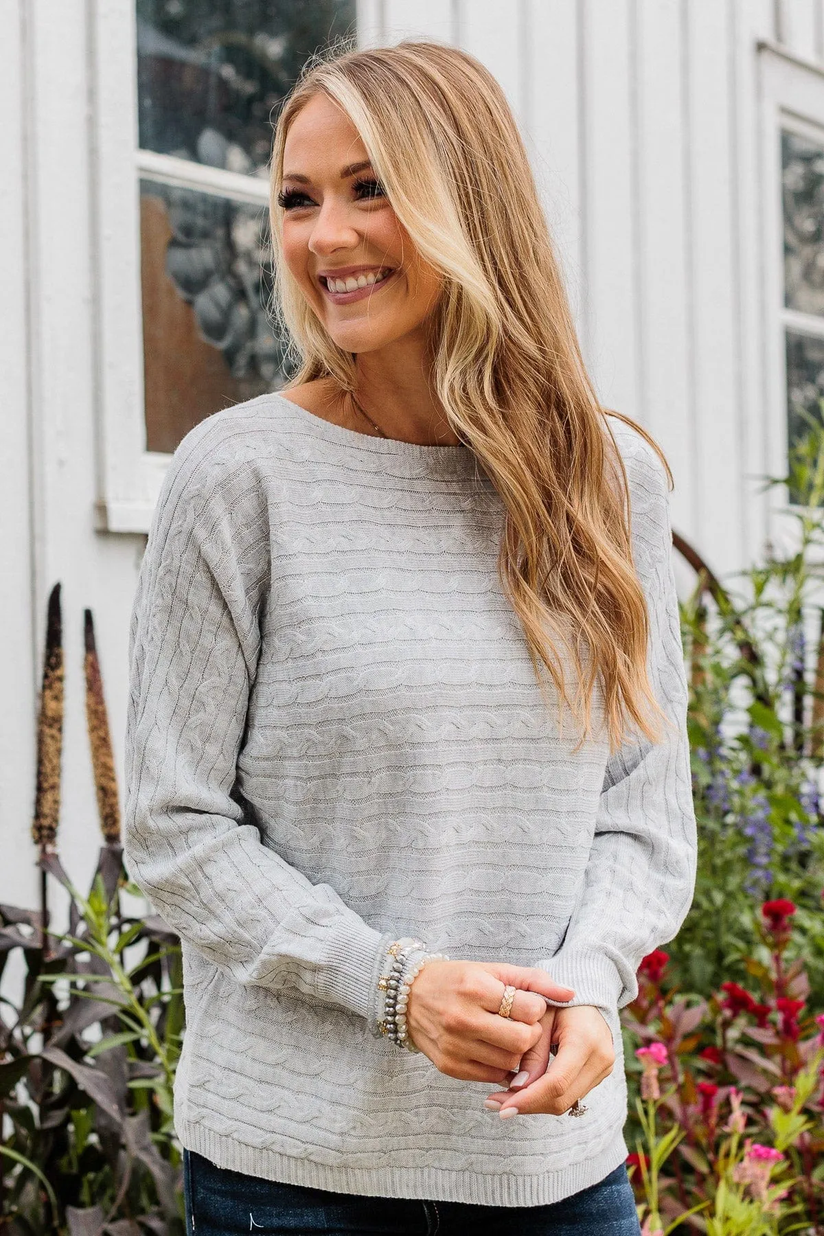 Strive To Stand Out Knit Top- Light Grey