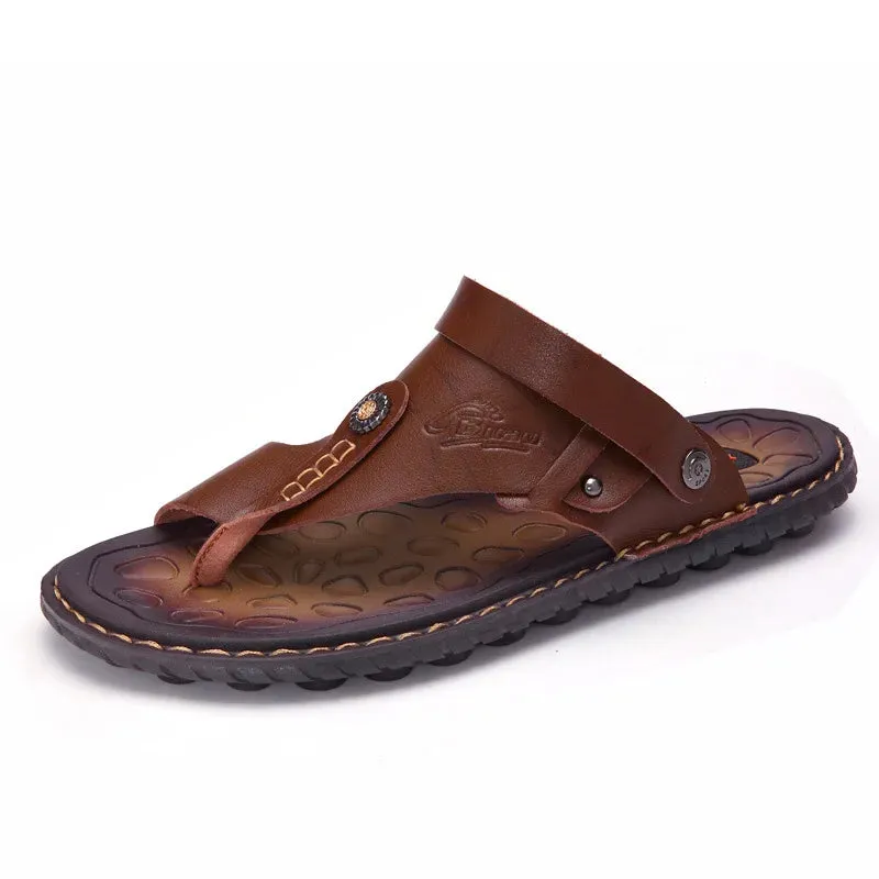 Summer Slippers Men Genuine Cow Leather Sandals