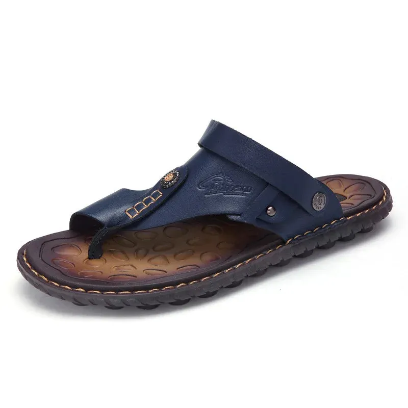 Summer Slippers Men Genuine Cow Leather Sandals