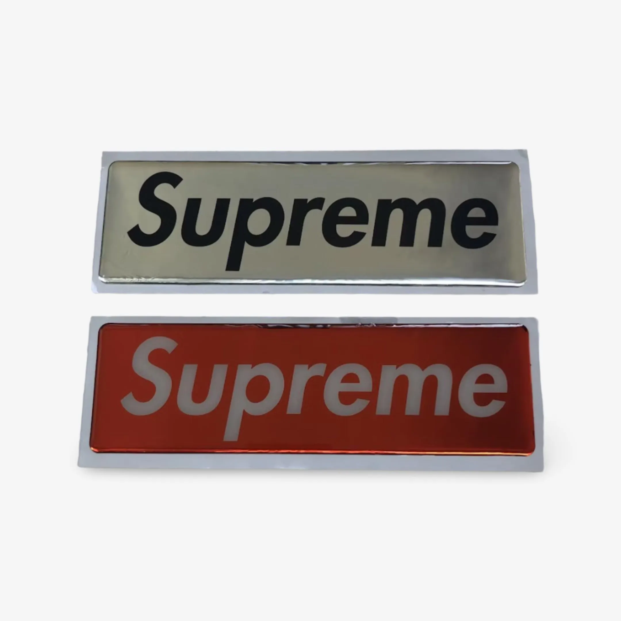 Supreme Sticker 'Box Logo Shiny Vinyl Plastic' (Set of 2) Silver / Red FW17