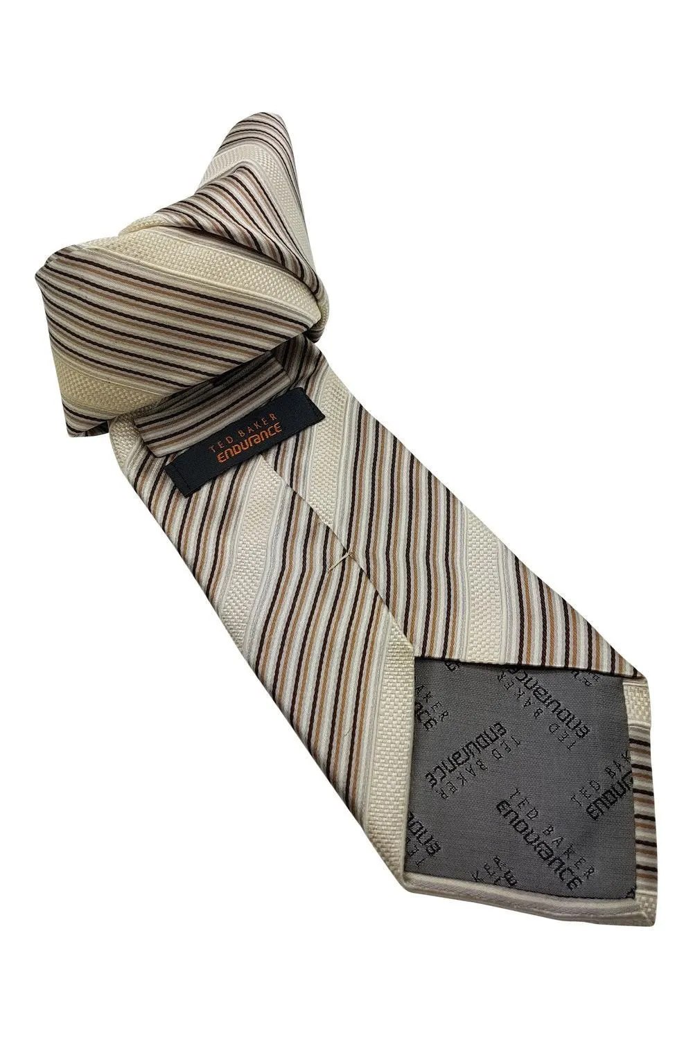 TED BAKER Endurance Cream and Brown Striped Silk Tie 61