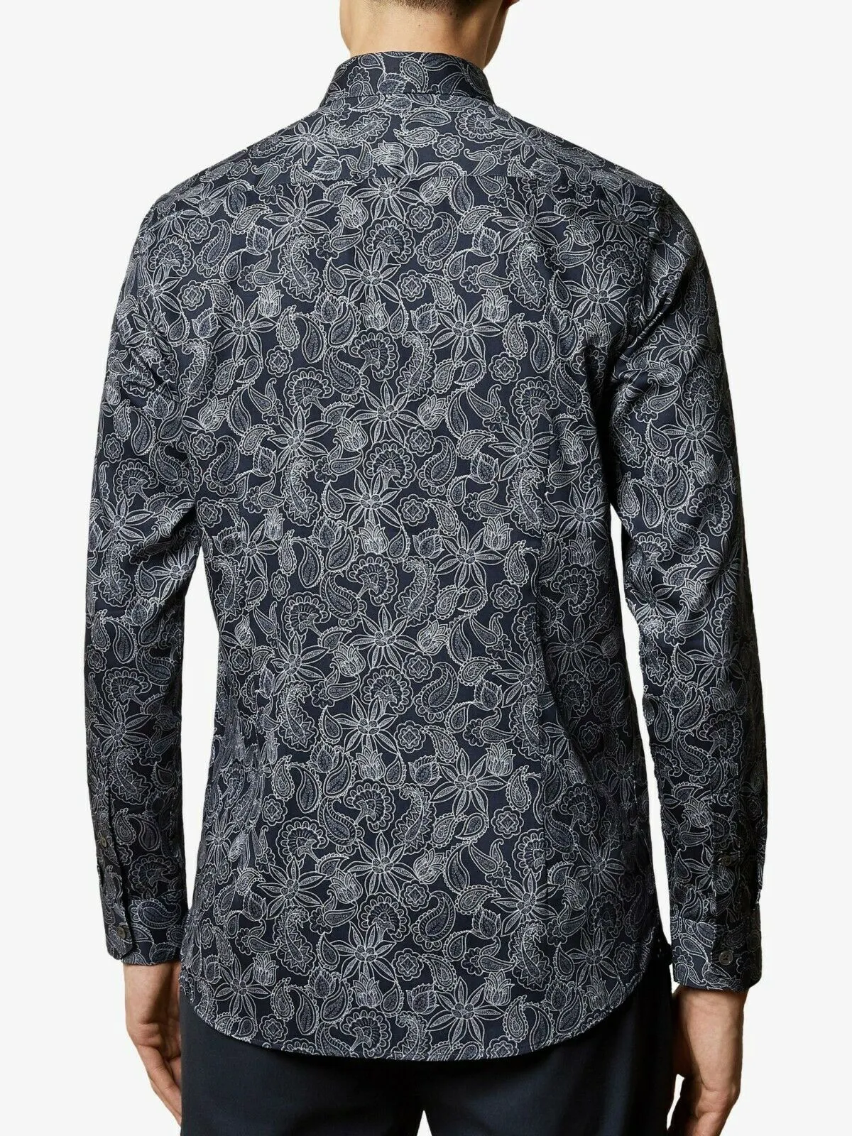 TED BAKER Forsure Paisley Print Long Sleeve Shirt - Navy