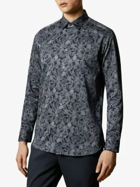 TED BAKER Forsure Paisley Print Long Sleeve Shirt - Navy