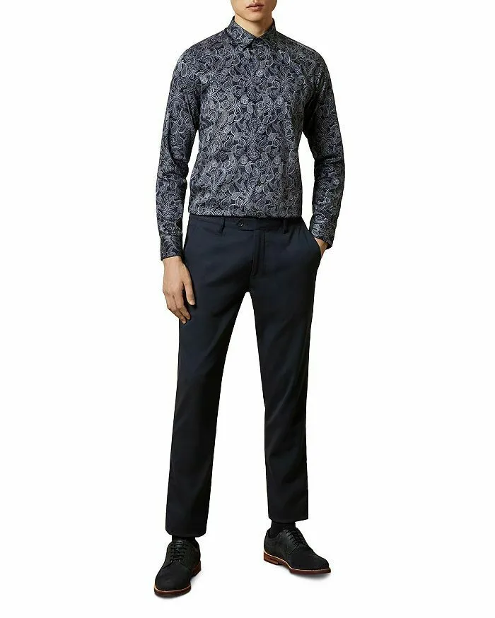 TED BAKER Forsure Paisley Print Long Sleeve Shirt - Navy