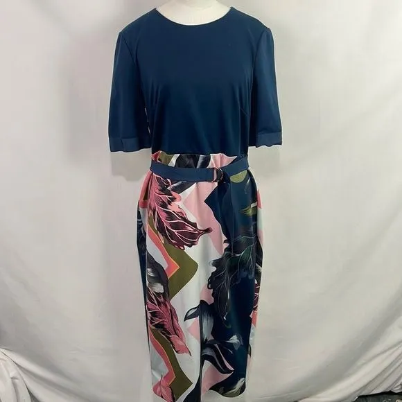 Ted Baker Green With Floral Bottom Belt Dress