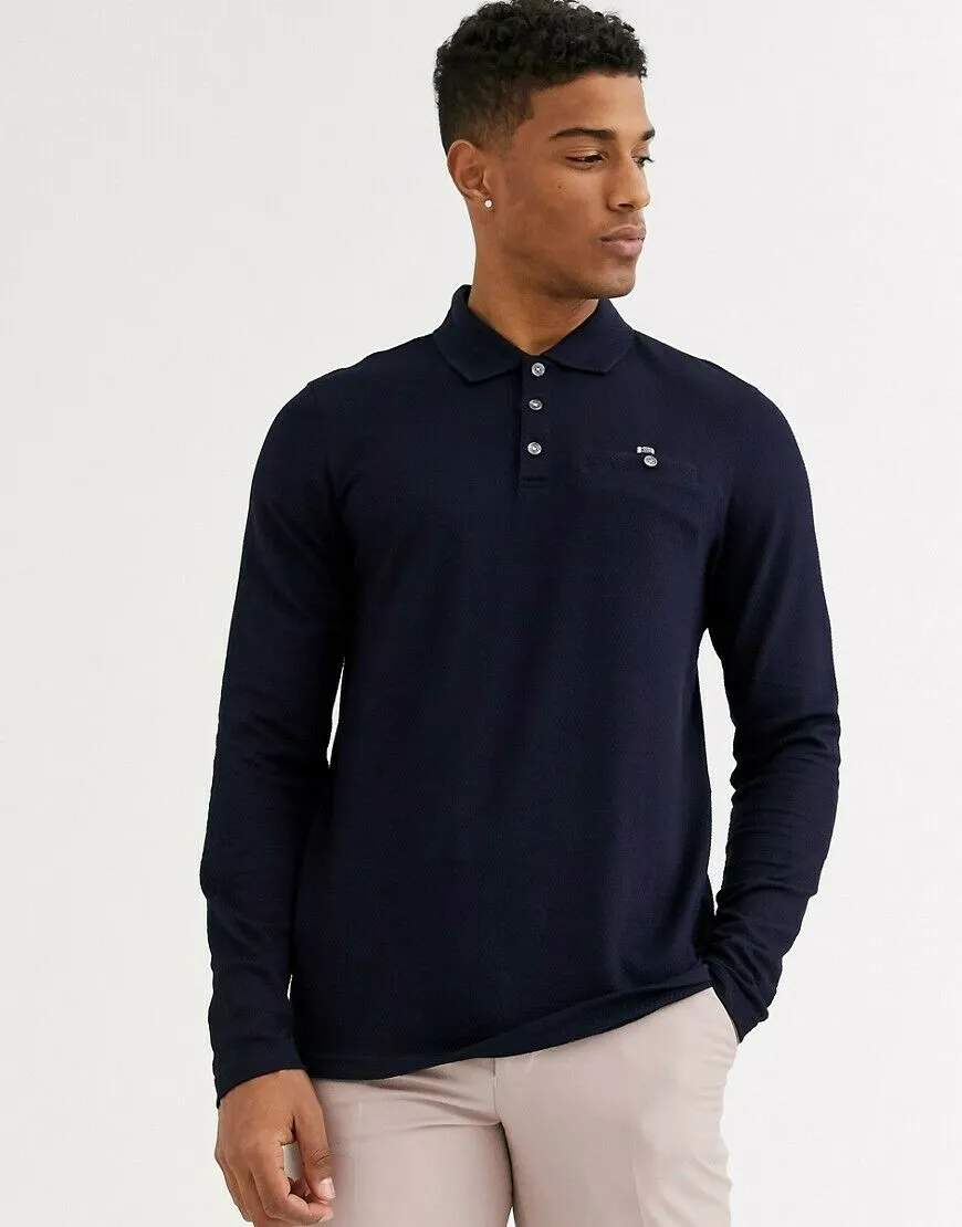 TED BAKER Recline Honeycomb Texture Polo Shirt - Navy