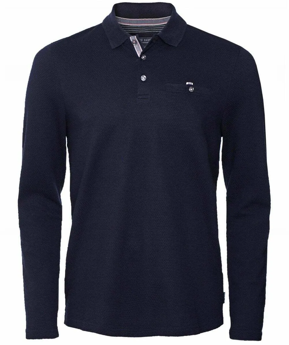 TED BAKER Recline Honeycomb Texture Polo Shirt - Navy