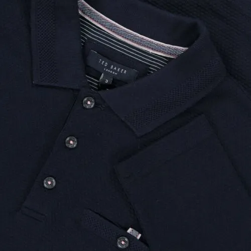 TED BAKER Recline Honeycomb Texture Polo Shirt - Navy