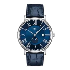 Tissot Carson Premium Moonphase Mens Stainless Steel Blue Dial Blue Leather Strap Watch