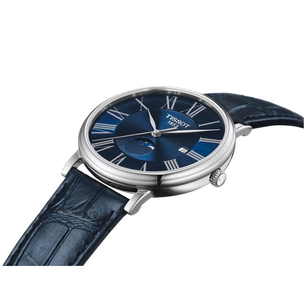 Tissot Carson Premium Moonphase Mens Stainless Steel Blue Dial Blue Leather Strap Watch