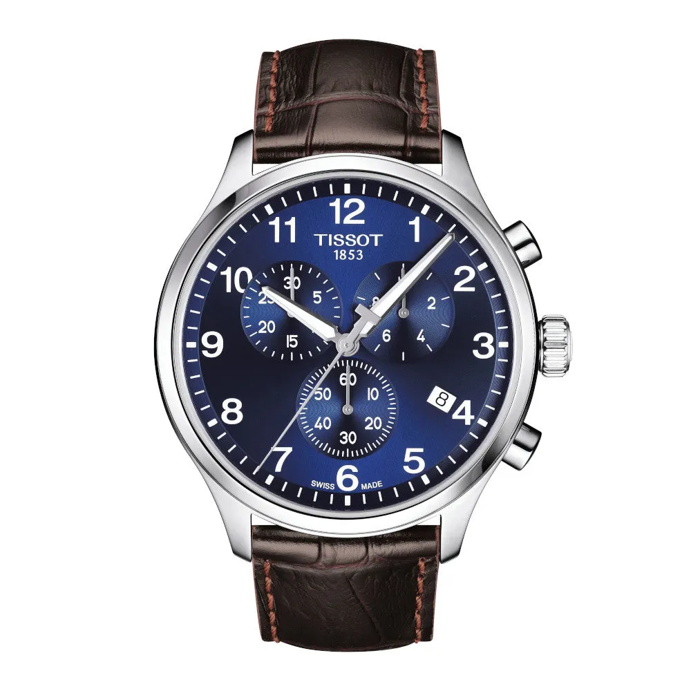 Tissot Chrono XL Classic Mens Stainless Steel Blue Dial Brown Leather Strap Watch