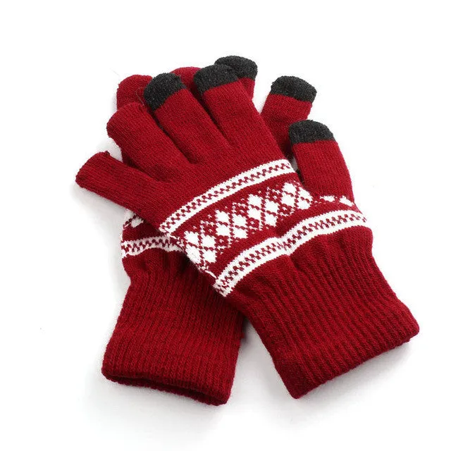 Unisex Glove Warm Knitted Screen Gloves Printing Geometric Soft Warm Knitted Gloves Luva Inverno#A11 SM6