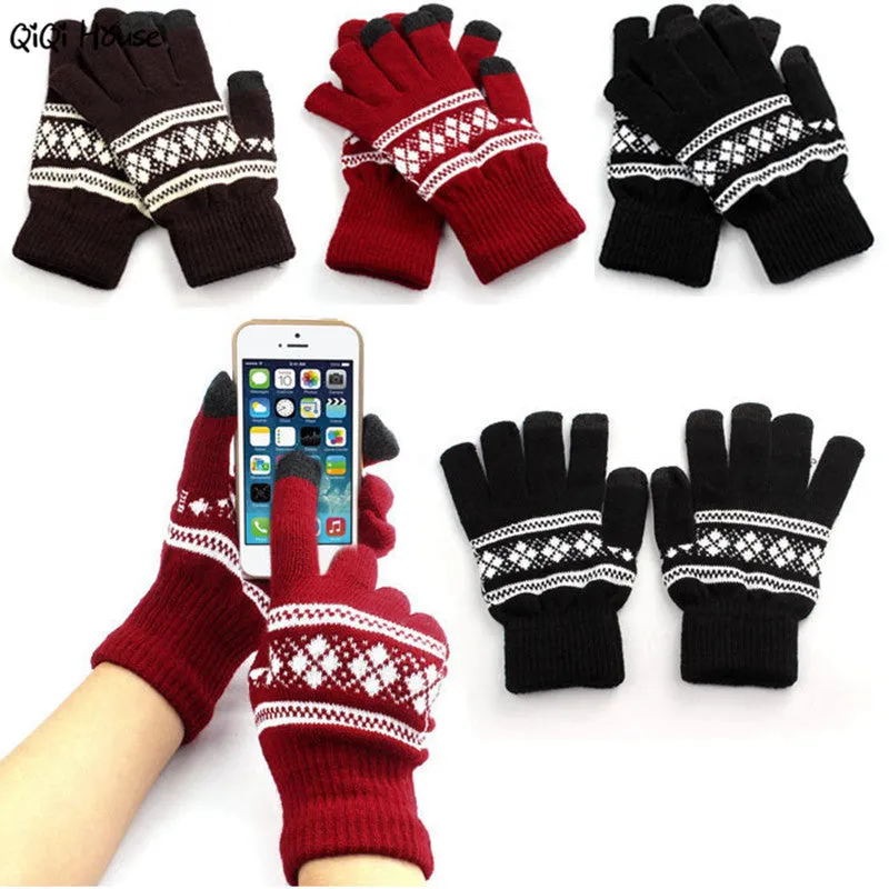 Unisex Glove Warm Knitted Screen Gloves Printing Geometric Soft Warm Knitted Gloves Luva Inverno#A11 SM6